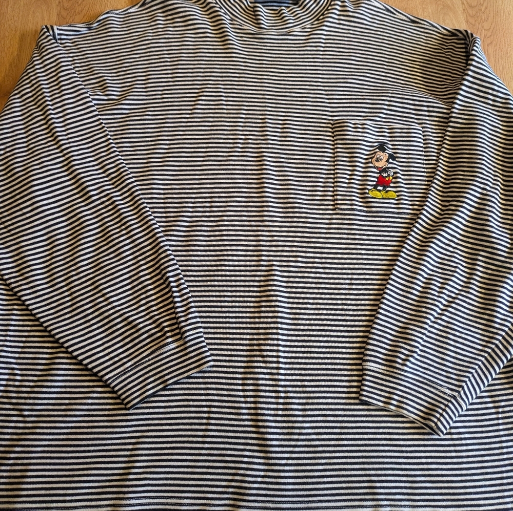 Disney Originals Women's Long Sleeve Mock Neck‎ Striped Shirt Size L/XL